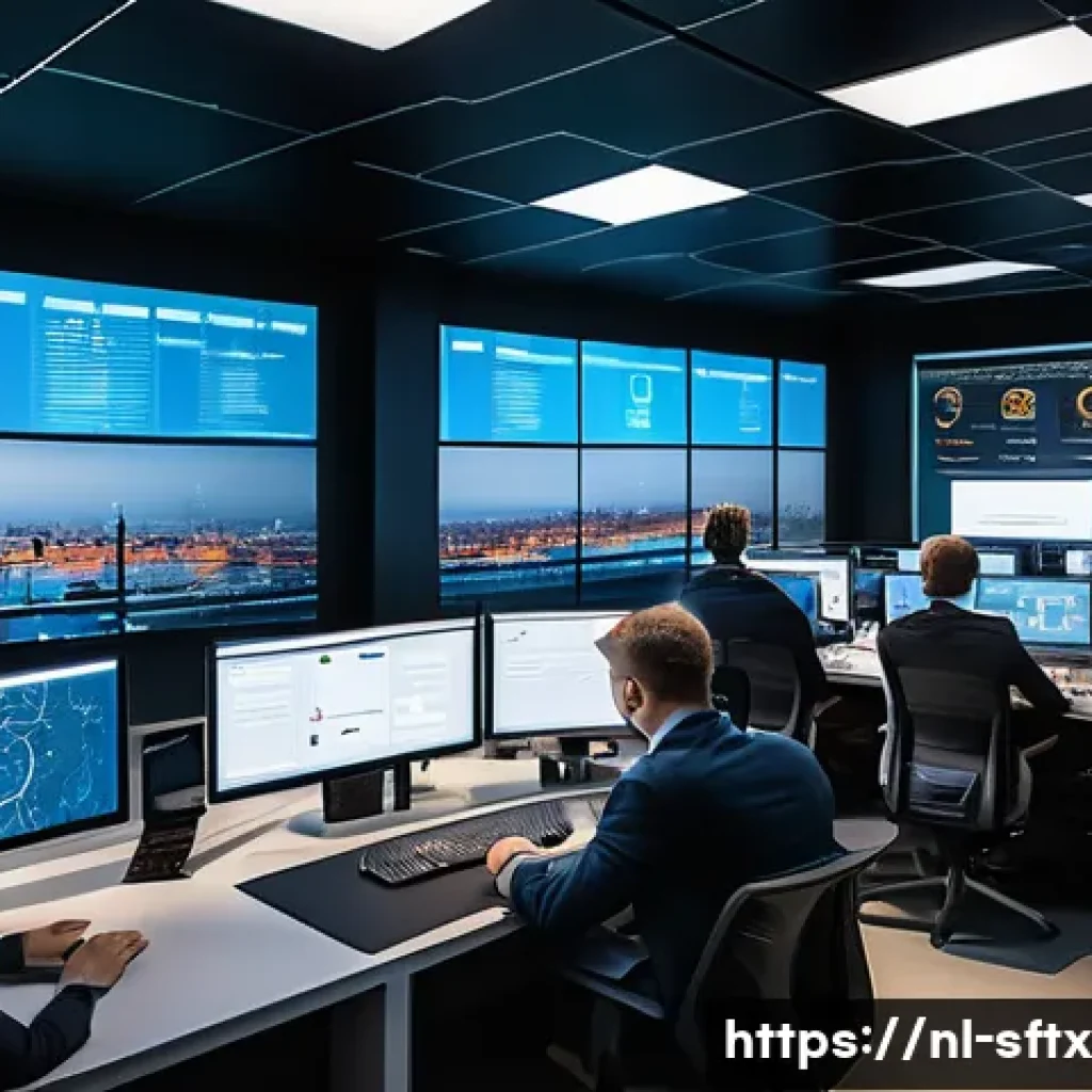 보안 오케스트레이션과 예측 모델링 - A high-tech cybersecurity operations center in Amsterdam, showing diverse security analysts collabor...