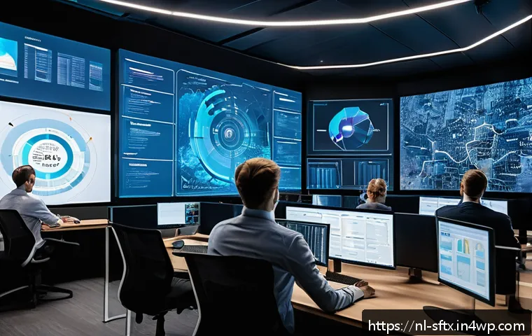 자동화된 보안 오케스트레이션 구축 체크리스트 - A modern, high-tech cybersecurity operations center with diverse professionals collaborating intense...