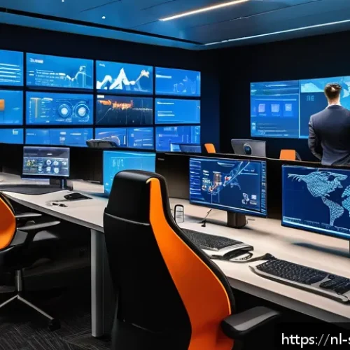 Home 33 보안 오케스트레이션 자동화의 성과 분석 도구 - A modern cybersecurity operations center with diverse security analysts actively monitoring multiple...