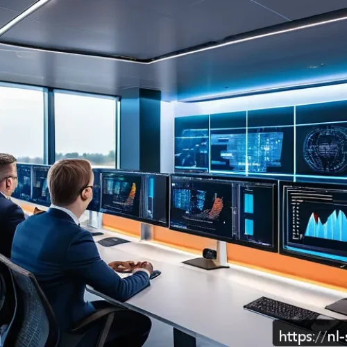 Home 32 보안 오케스트레이션 자동화의 데이터 흐름 관리 - A modern cybersecurity operations center in the Netherlands, featuring a diverse team of professiona...