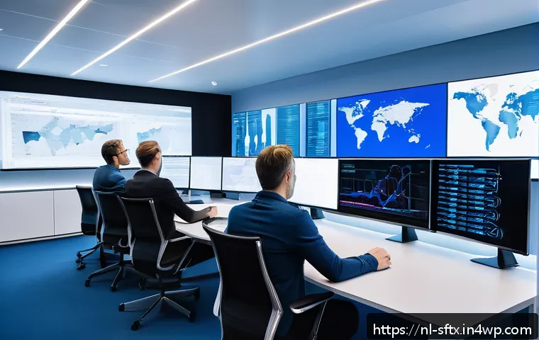 AI와 보안 오케스트레이션의 통합 - A modern Dutch cybersecurity operations center with diverse professionals in smart casual attire mon...