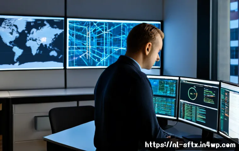 Home 17 보안 오케스트레이션 자동화와 위협 인텔리전스 - Photorealistic cybersecurity operations center in Amsterdam, Dutch security analyst at a clean moder...